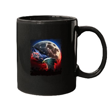 Discover America eagle under Moon with American Flag Mugs