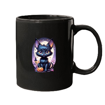Discover Black Cat With a jack-o-lantern Halloween Design Mugs