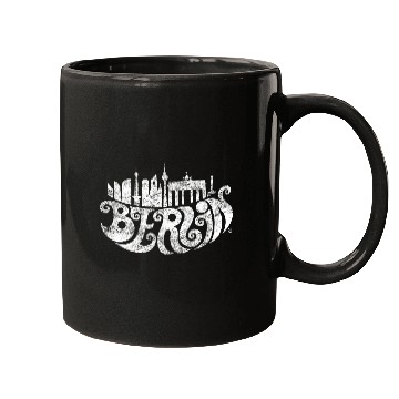 Discover Berlin Skyline + Typography (white) Mugs