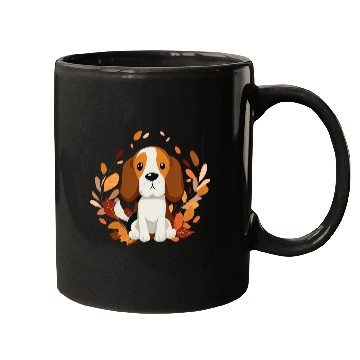 Discover Beagle dog with autumn leaves Mugs