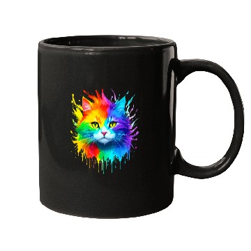 Discover Rainbow Cat Realistic Watercolor Cute Cat Paint Mugs