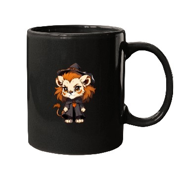 Discover Cute Halloween lion with a witch hat. Mugs