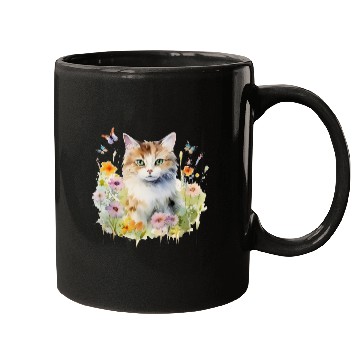 Discover CAT Watercolor Flowers Butterflies Mugs