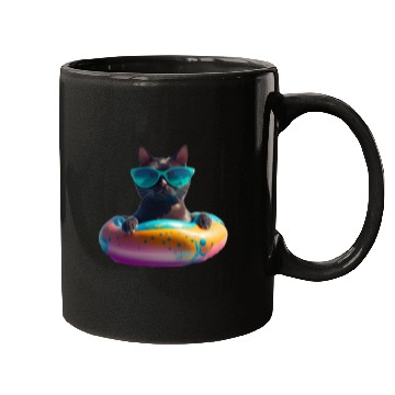 Discover Black Cat Wearing Sunglasses in Float Mugs