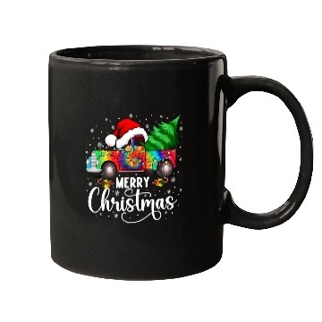 Discover Merry Christmas Truck Tree Santa Hat Lights Mugs
