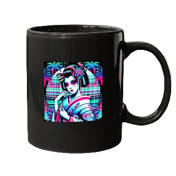 Discover Japan Geisha Retrowave Synthwave Cyberpunk Mugs