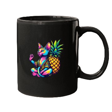 Discover Meditating Sphynx cat with pineapple Mugs