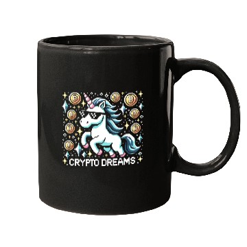 Discover Crypto Dreams - 8-bit Unicorn Amidst Digital Coins Mugs