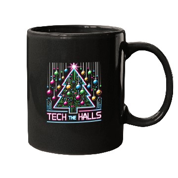 Discover Tech the Halls - Christmas Tree in 8-bit Neon Mugs