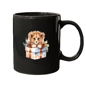Discover African Lion inside a Christmas gift box Mugs