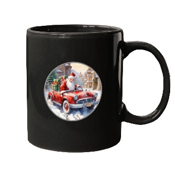 Discover Santa Claus rides in a convertible car Mugs