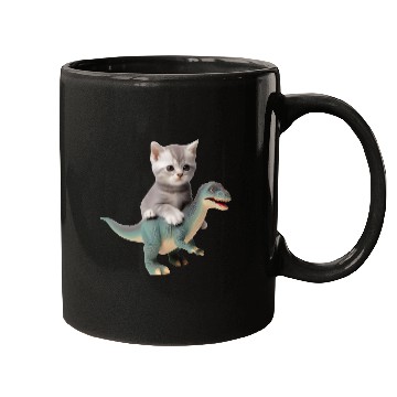 Discover Cute kitten rides on T-rex Mugs