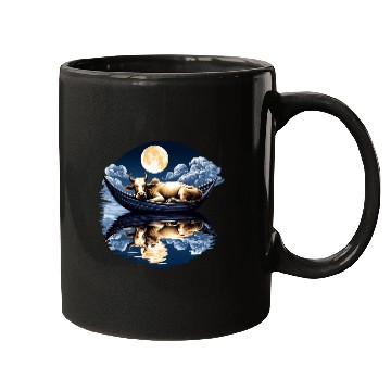 Discover Sleeping cow in boat under the moon Mugs