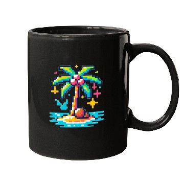 Discover Digital Beach Getaway: Pixel Palm Paradise Mugs