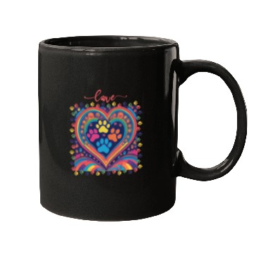 Discover Rainbow Heart Love paw prints Mugs