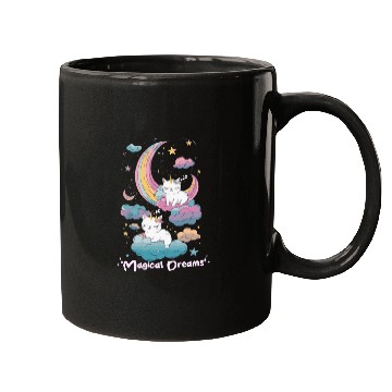 Discover Magical Dreams Sleeping Cat Unicorns Pastel Clouds Mugs