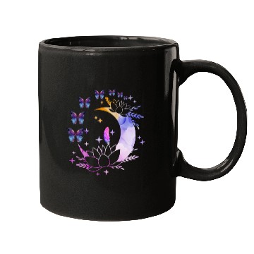 Discover Celestial Serenity Moon, Lotus, Feather, butterfly Mugs