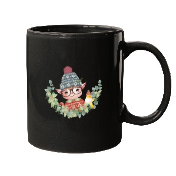 Discover magical sweet Christmas elf with bird Mugs
