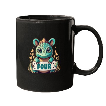 Discover Fantasy Reptile Creature With Word "Four" Mugs