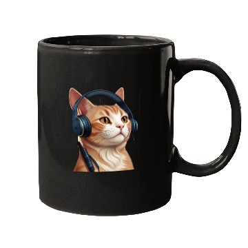Discover Music Lover Cat V II on Unisex Poly Cotton Mugs