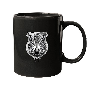 Discover shield with wild boar head - DIGITAL - grayscale Mugs