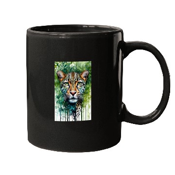 Discover Leopard ink painting with green background Mugs