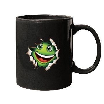 Discover Cute Happy Green Monster Peeking Out Of a Hole Mugs