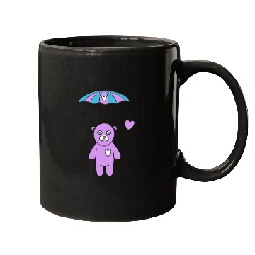 Discover Cheerful Purple Teddy bear with a Heart Balloon Mugs