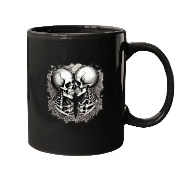 Discover Skeleton Kissing Lovers' Design: Eternal Embrace Mugs