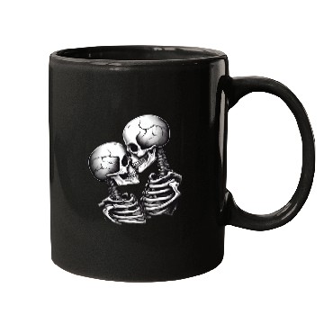 Discover Skeleton Kissing Lovers' Design: Eternal Embrace Mugs