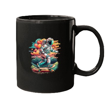 Discover Astronaut Skateboarding Above the Moon Mugs
