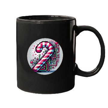 Discover Neon Cyberpunk Candy Cane 8-Bit Pixel Christmas Mugs