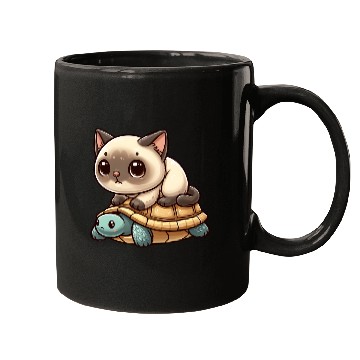 Discover Siamese cat rides turtle Mugs