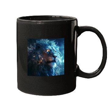 Discover Blue Fantasy Lion Face with Gold Eyes Mugs