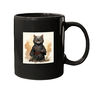 Discover Cute Ninja Cat Happy Japanese Art Mugs