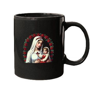 Discover Mother Mary and Baby Jesus with Red Roses Mugs