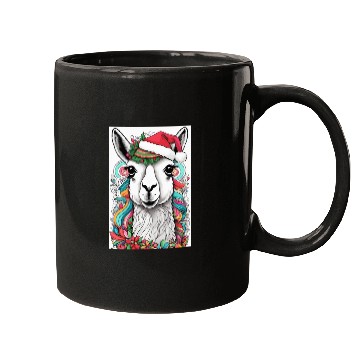 Discover Funny Cute llama with Christmas Hat Mugs
