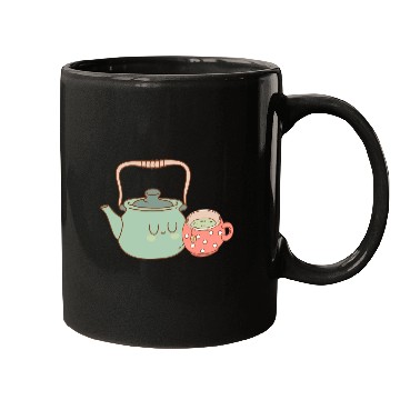 Discover Tea Kettle and Cup of Green Tea Mugs