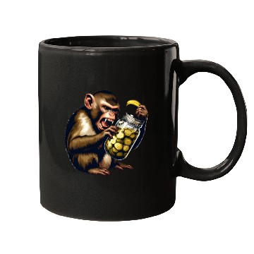 Discover Angry monkey with cucumber jar Mugs