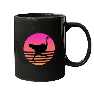 Discover Ostrich Running Retro Sunset Mugs