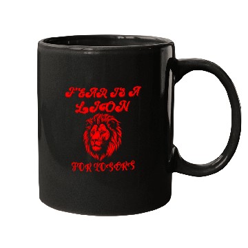 Discover Defeating Fear with Courageous Lion Graphic. Mugs