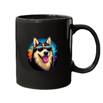 Discover Retro Wave Husky Dog Mugs