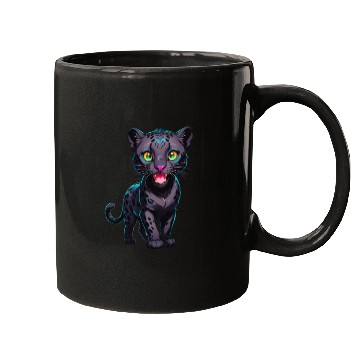 Discover A Cartoonish Black Leopard in a Playful Pose Mugs