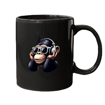 Discover Chimpanzee with sunglasses and headphones Mugs
