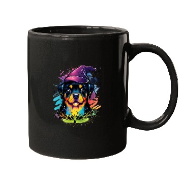 Discover Colorful Kawaii Rottweiler Wizard Mugs