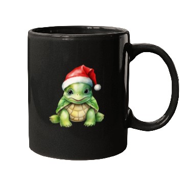 Discover cute green sea turtle wearing a Santa hat Mugs