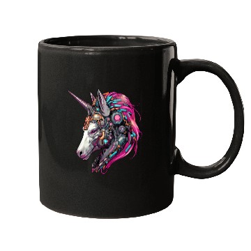 Discover Cool Unicorn Cyborg Robot - Unique Portrait Design Mugs