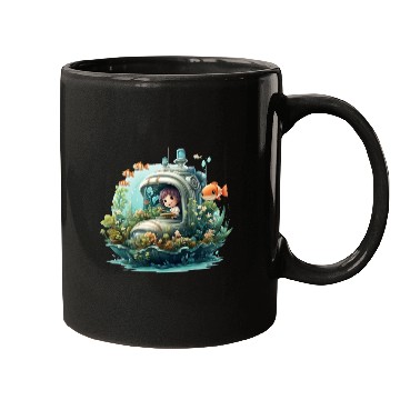 Discover A delightful kawaii book submarine exploring Mugs