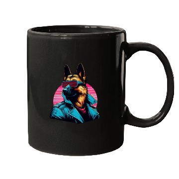 Discover Funny trendy german shepherd cyber retro portrait Mugs