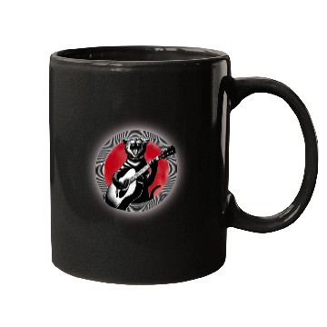 Discover Rock Cat Playing Guitar Mugs under the red moon